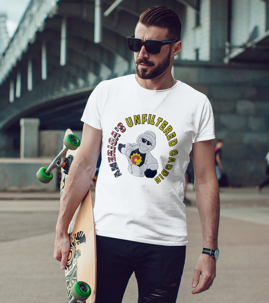 America's Unfiltered Caddie Cartoon Superhero Ripping Open Jumpsuit T-Shirt