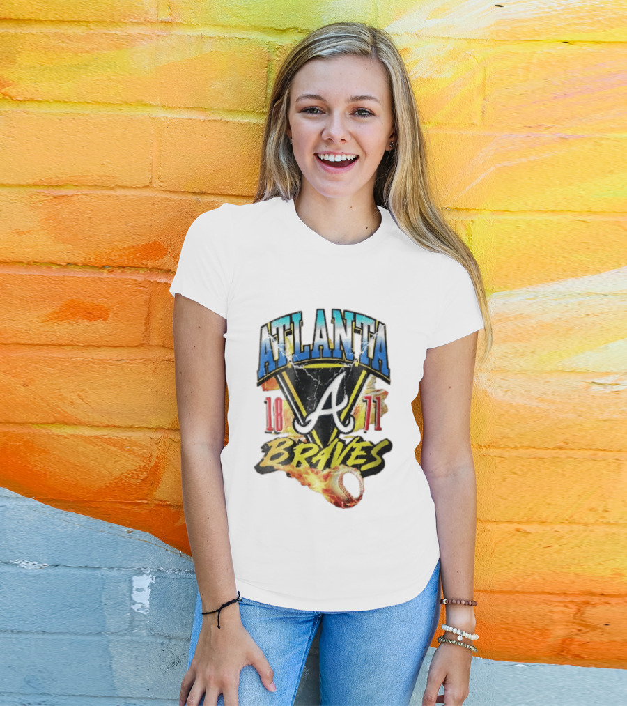 Atlanta Braves 1871 Vintage Flaming Baseball Lightning Triangle T-Shirt