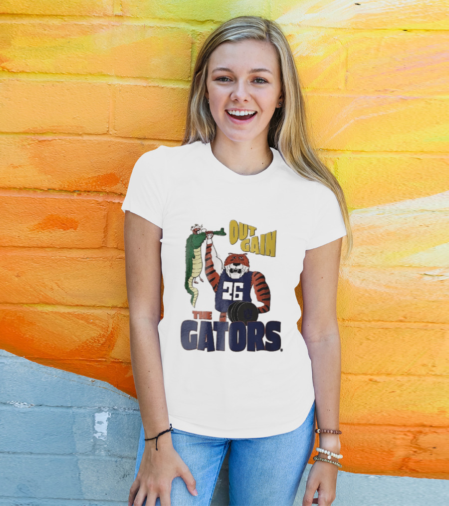 Auburn Tigers Out Gain The Gators Cartoon Weightlifting Alligator NCAA T-Shirt