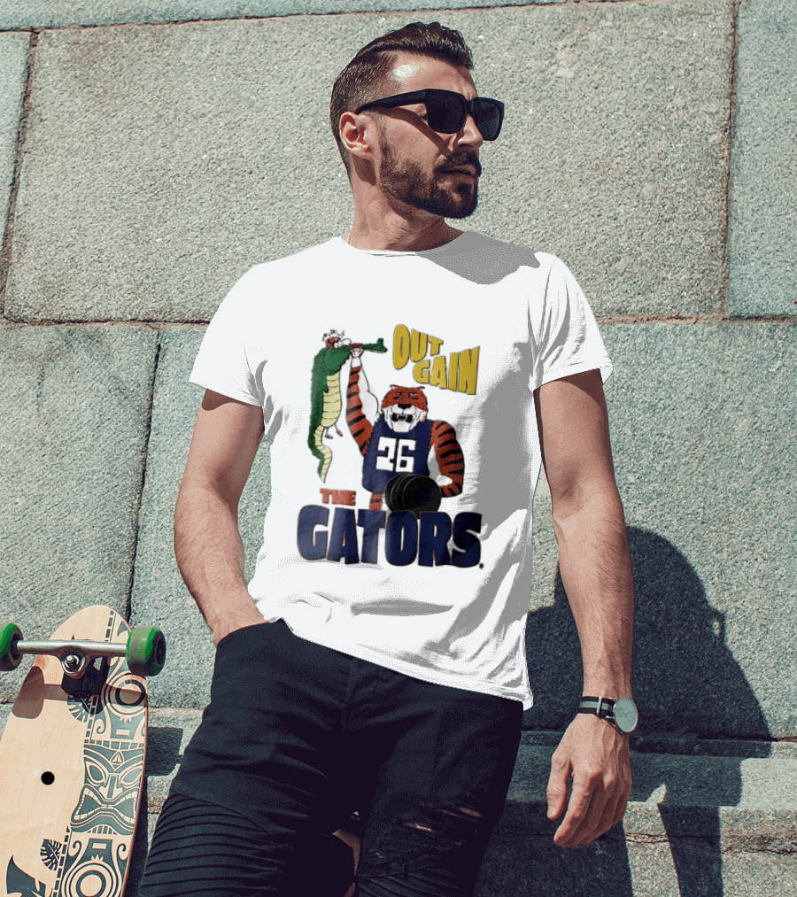 Auburn Tigers Out Gain The Gators Cartoon Weightlifting Alligator NCAA T-Shirt