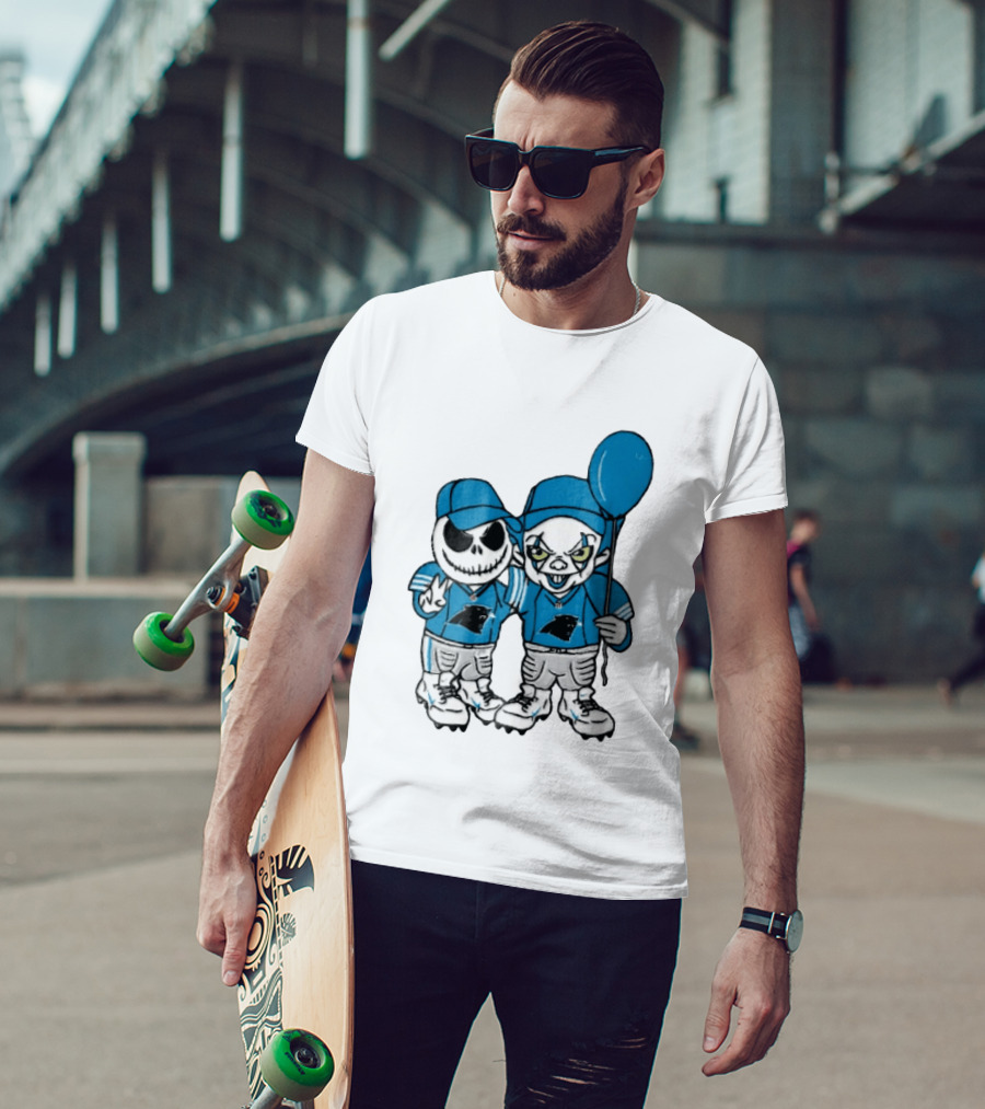 Carolina Panthers Jack Skellington Pennywise Blue Balloon Cartoon T-Shirt