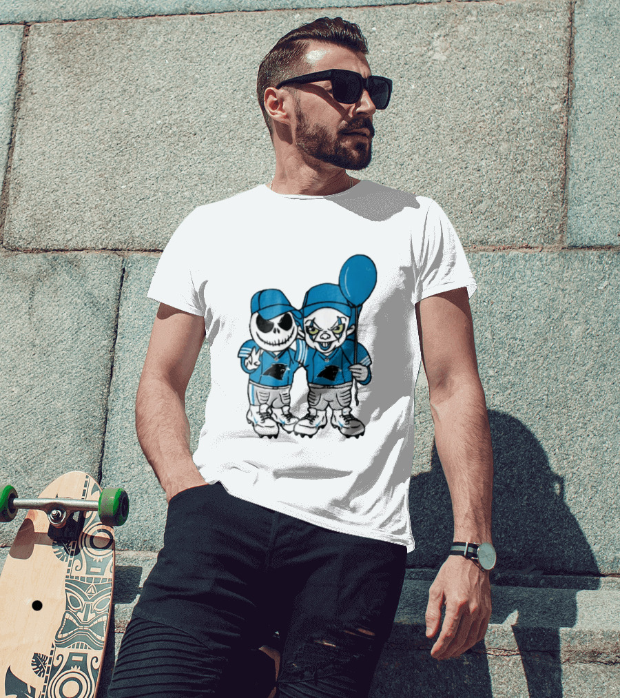 Carolina Panthers Jack Skellington Pennywise Blue Balloon Cartoon T-Shirt