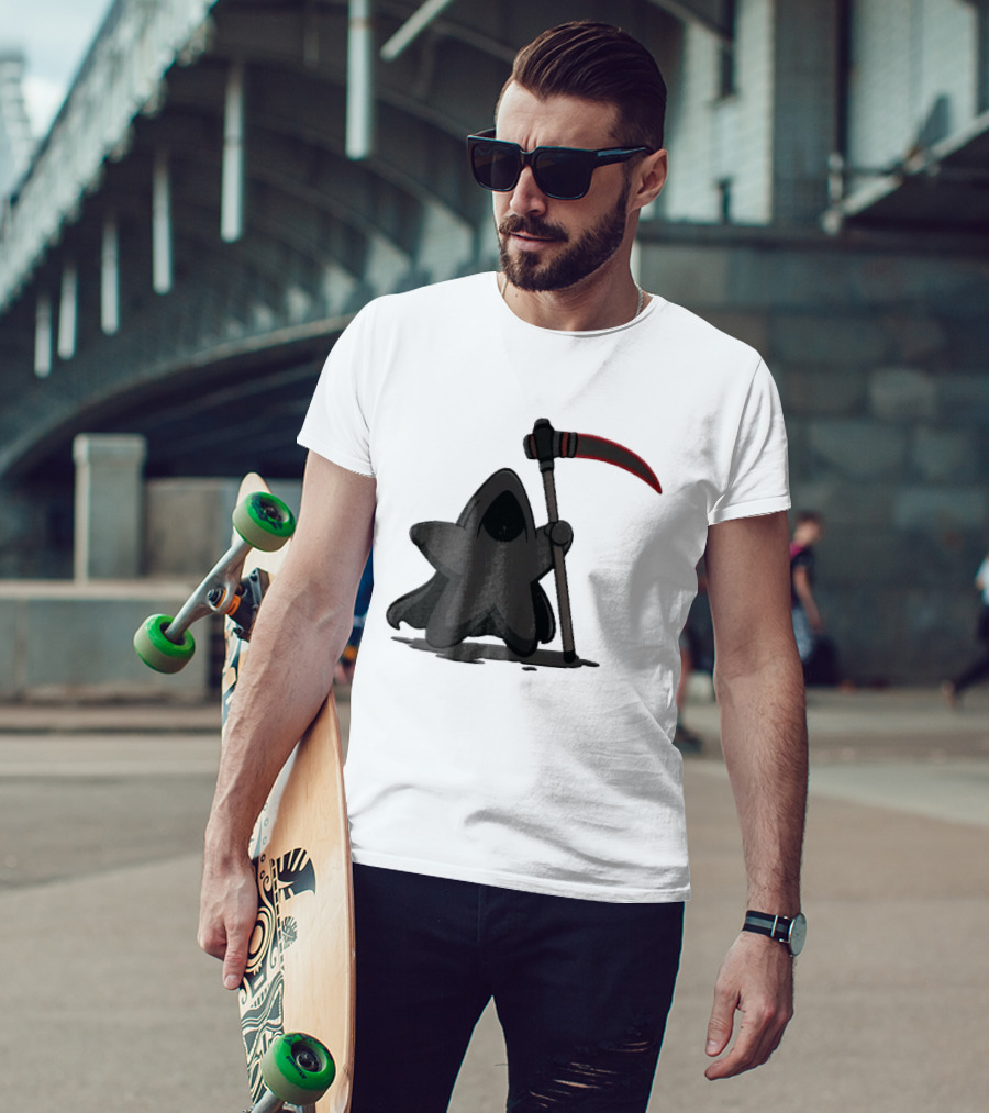 Cartoon Star Grim Reaper Cloak Red Lightsaber Scythe T-Shirt