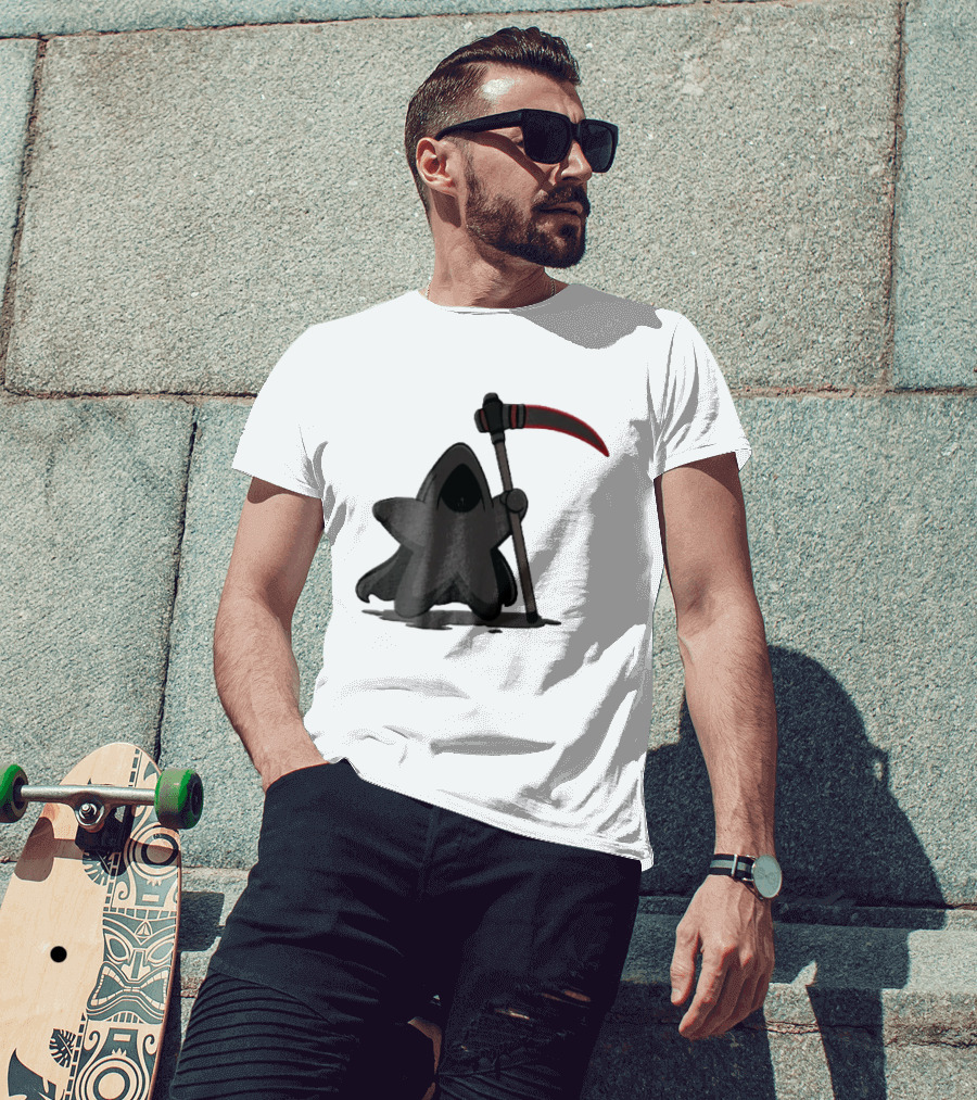 Cartoon Star Grim Reaper Cloak Red Lightsaber Scythe T-Shirt