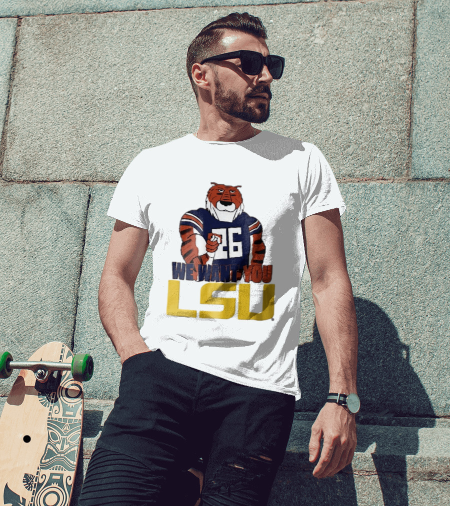 LSU Tigers We Want You Number 26 Mascot Pointing T-Shirt