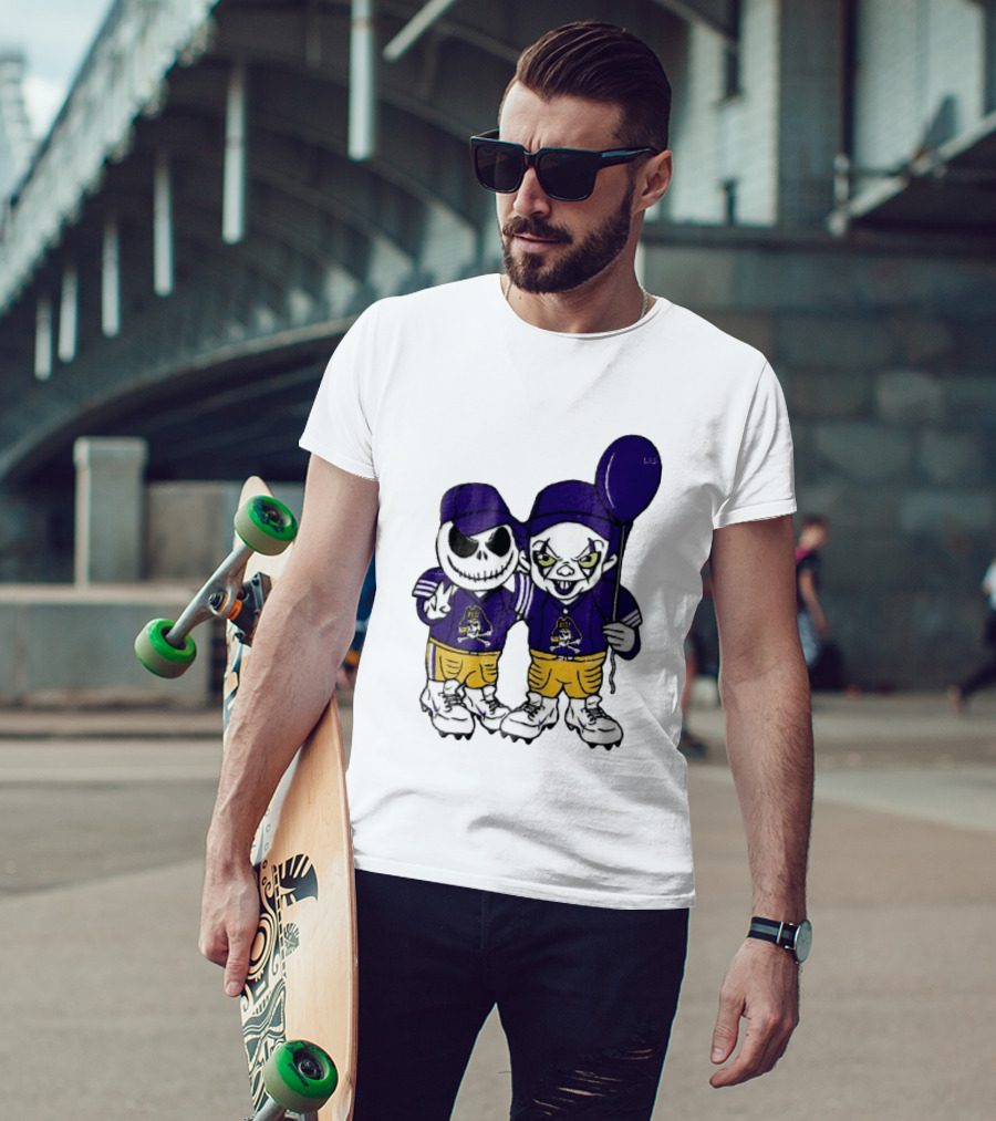 East Carolina Pirates NCAA Jack Skellington Pennywise Clown Purple Balloon T-Shirt