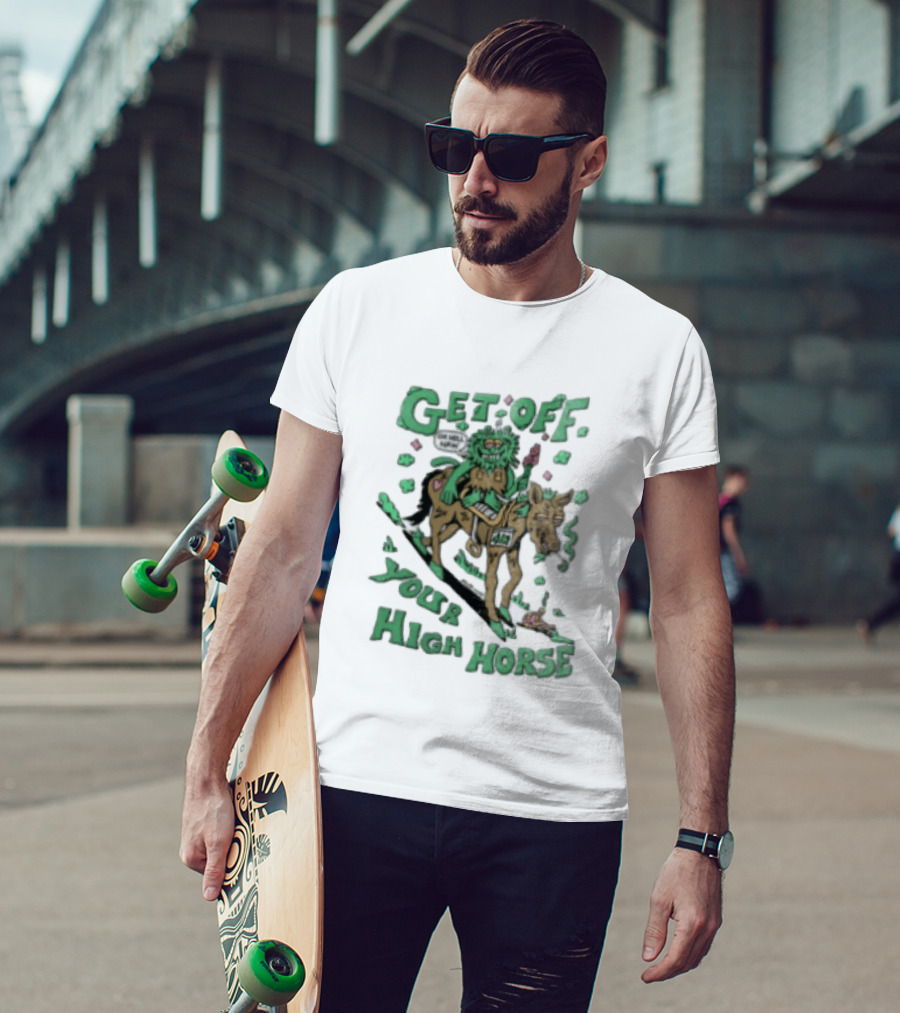 Get Off Your High Horse Killer Acid Trippy Creature Riding Horse Green Creature T-Shirt