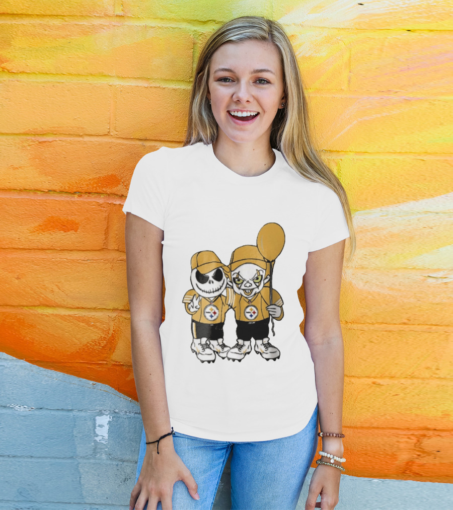 Pittsburgh Steelers Jack Skellington Pennywise Yellow Balloon NFL Cartoon Duo T-Shirt