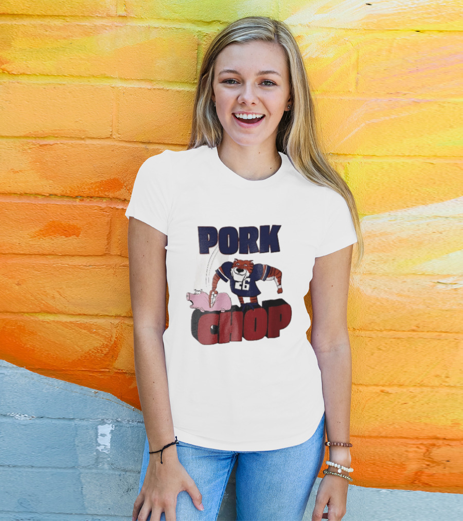Pork Chop Cartoon Tiger 26 Football Player Hitting Pig T-Shirt