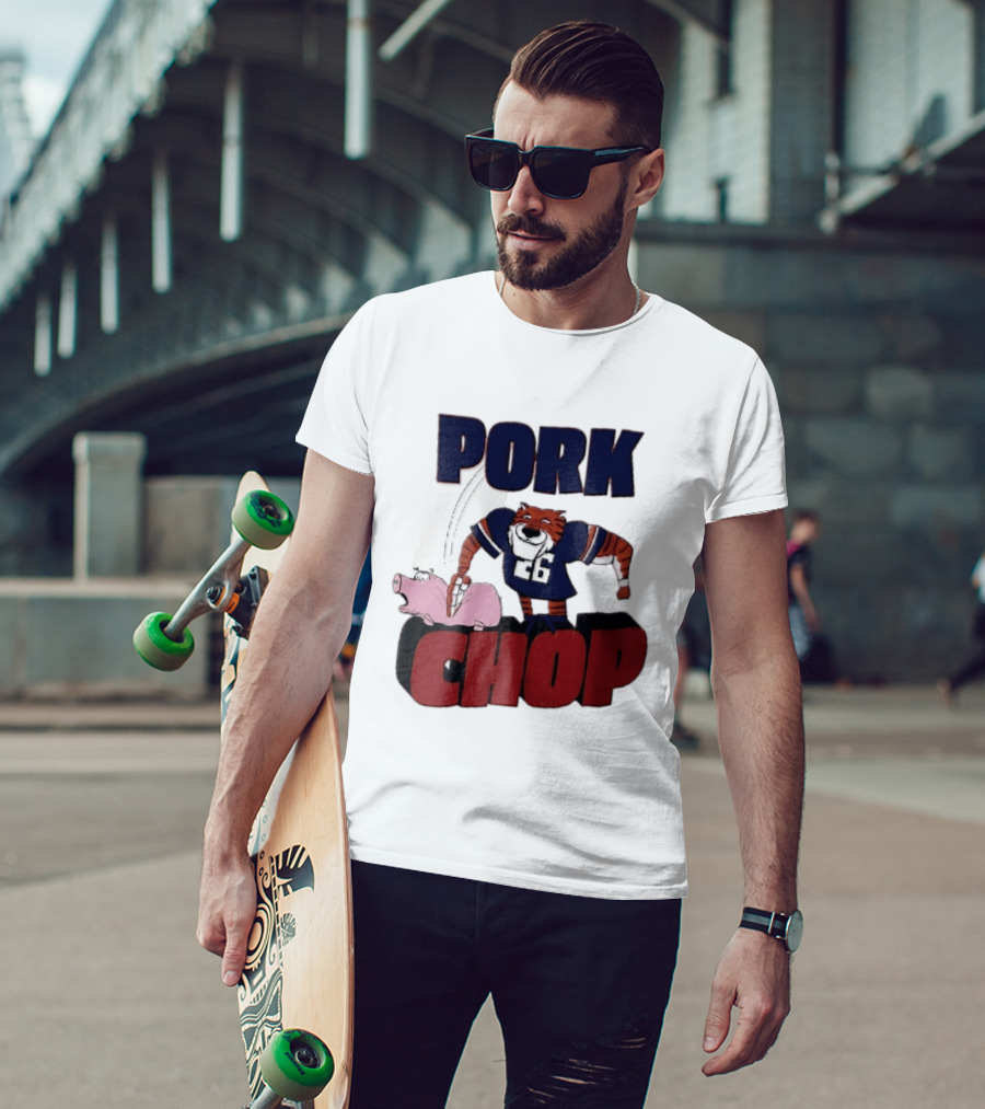 Pork Chop Cartoon Tiger 26 Football Player Hitting Pig T-Shirt