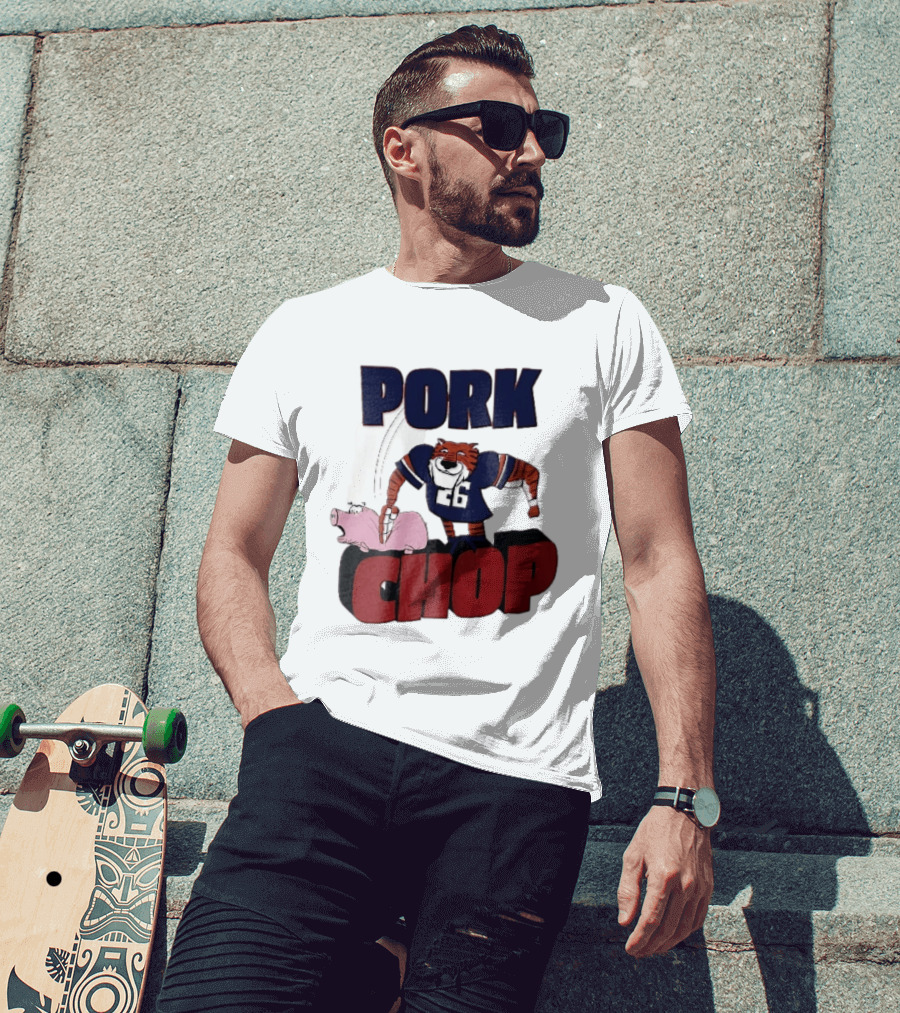Pork Chop Cartoon Tiger 26 Football Player Hitting Pig T-Shirt