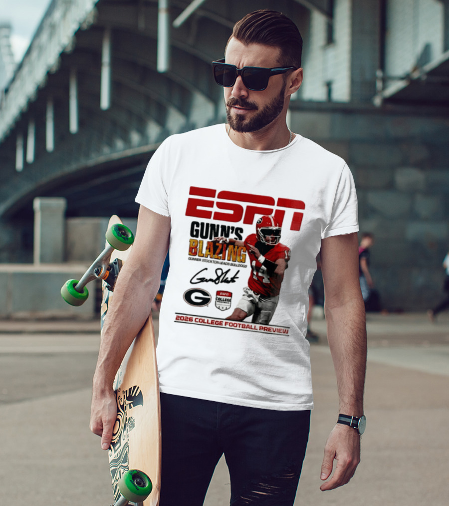ESPN Gunn's Blazing Georgia Bulldogs 2026 College Football Preview Gunner Stockton T-Shirt