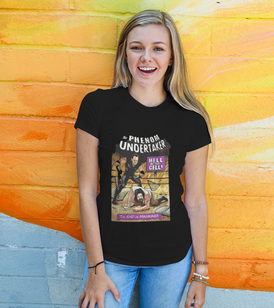 The Phenom Undertaker Hell In The Cell End Of Mankind Cartoon Wrestler Standing Over Opponent T-Shirt