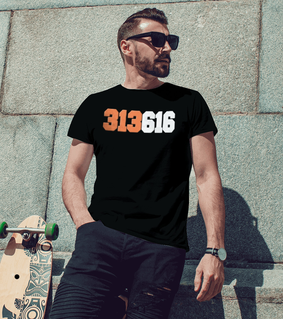 313616 Orange White Varsity Block Digits Jersey Numbers T-Shirt