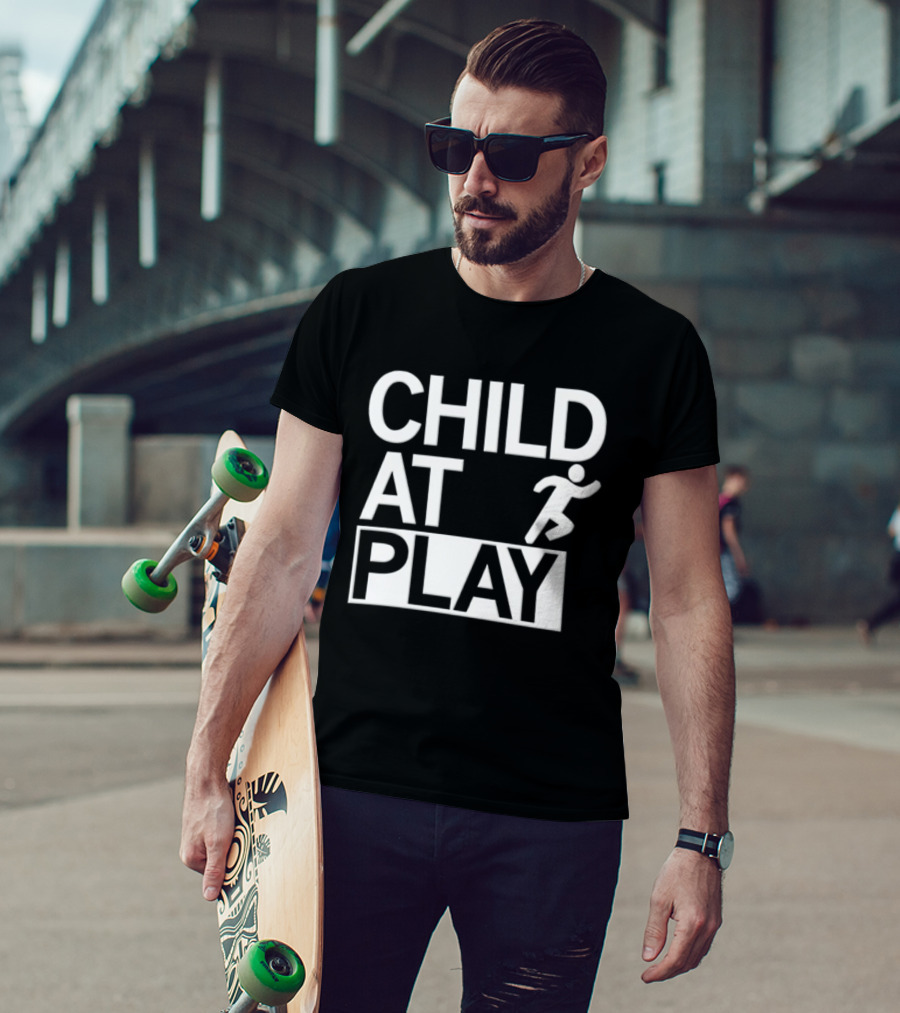 Child At Play Text With Running Figure T-Shirt