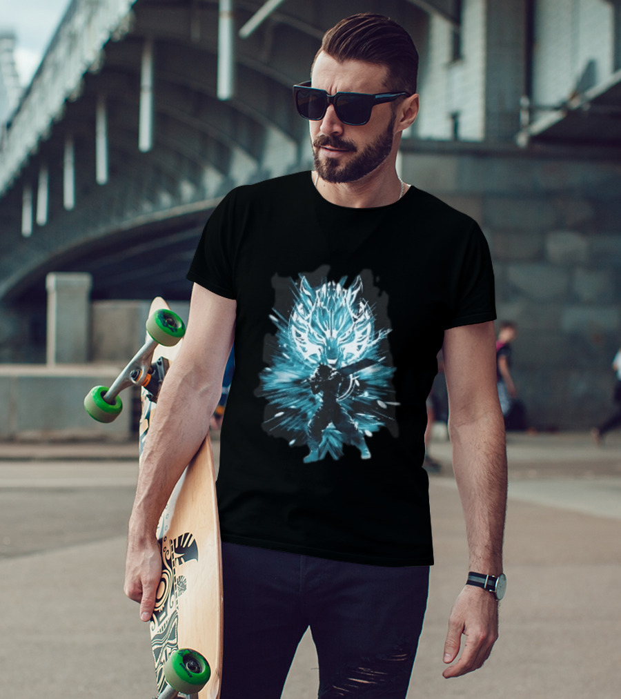 Cloud Strife Buster Sword Wolf Blue Energy Burst T-Shirt