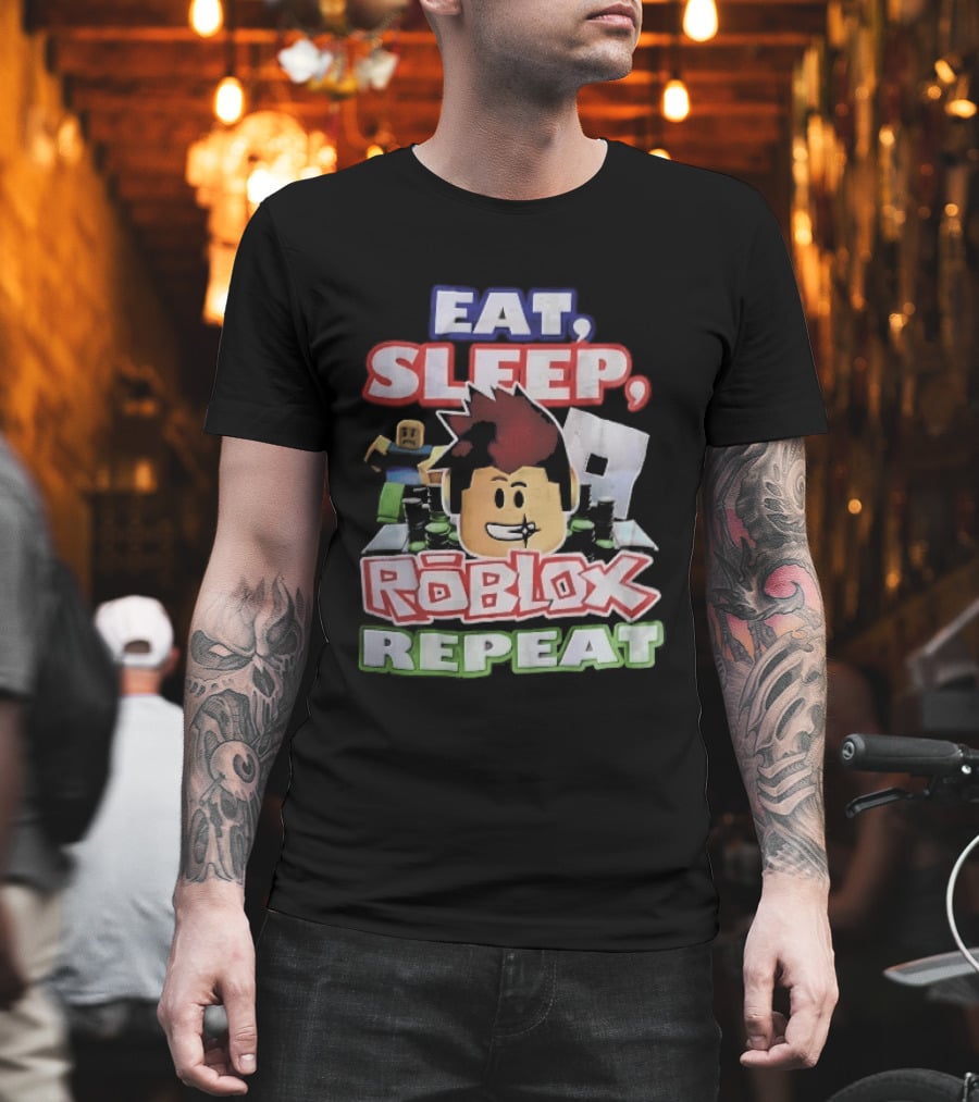Eat Sleep Roblox Repeat Cartoon Avatar Noob Running Cash Stacks T-Shirt