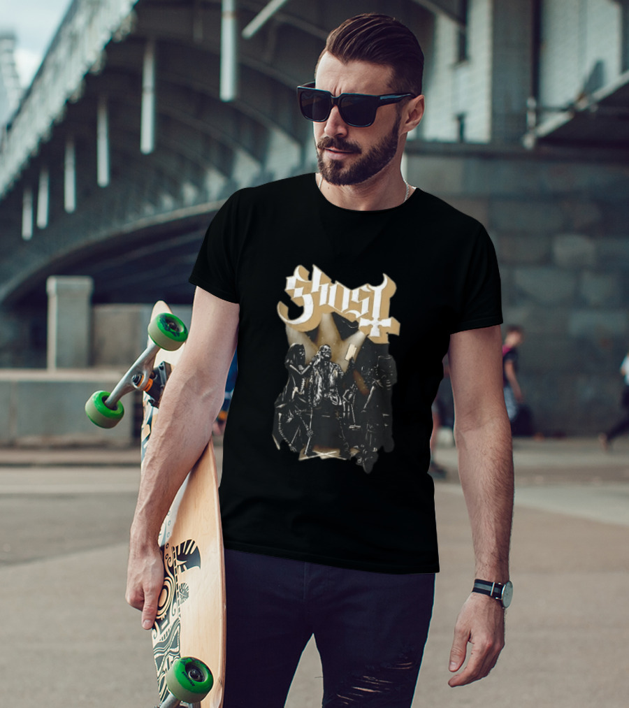 Ghost Skeleton Crew Holding Book Stage Spotlights T-Shirt