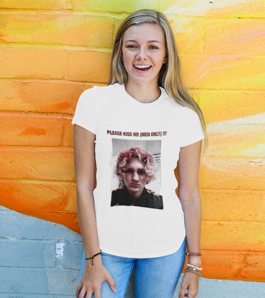 Please Kiss Me Men Only Meme Image With Wavy Hair Person T-Shirt