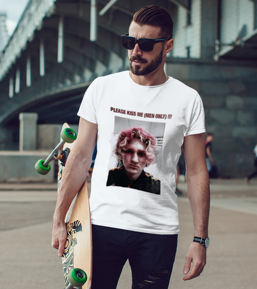 Please Kiss Me Men Only Meme Image With Wavy Hair Person T-Shirt