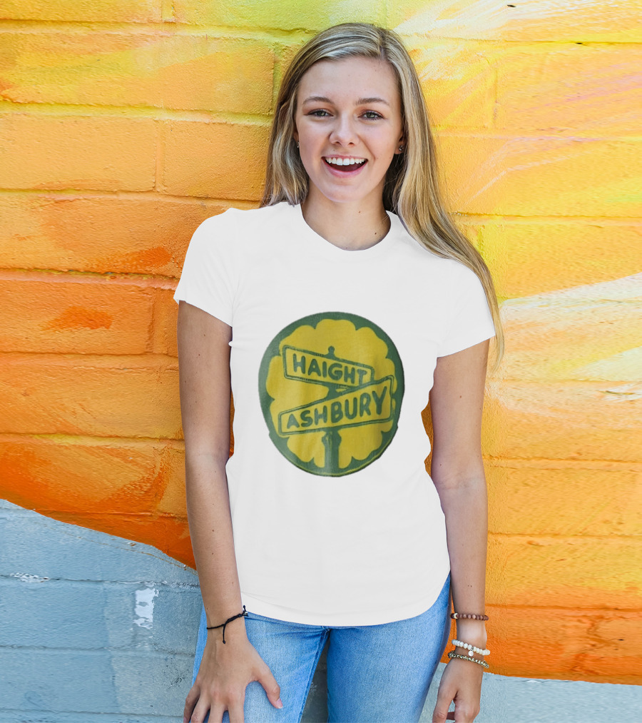 Haight Ashbury Street Sign Yellow Flower T-Shirt