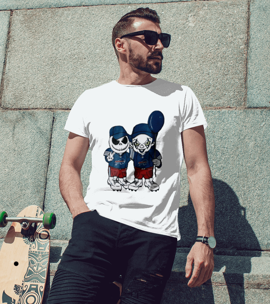 Buffalo Bills Halloween 2026 Jack Skellington Clown Balloon Football T-Shirt