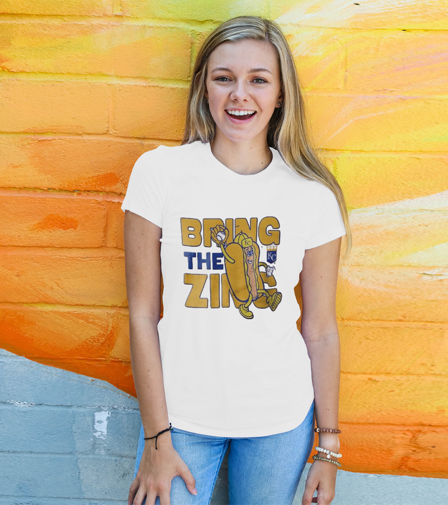 Kansas City Royals Bring The Zing Cartoon Hot Dog KC Baseball Glove T-Shirt