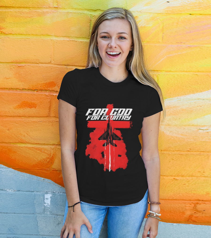 For God And For Country Red Fighter Jet Cross T-Shirt