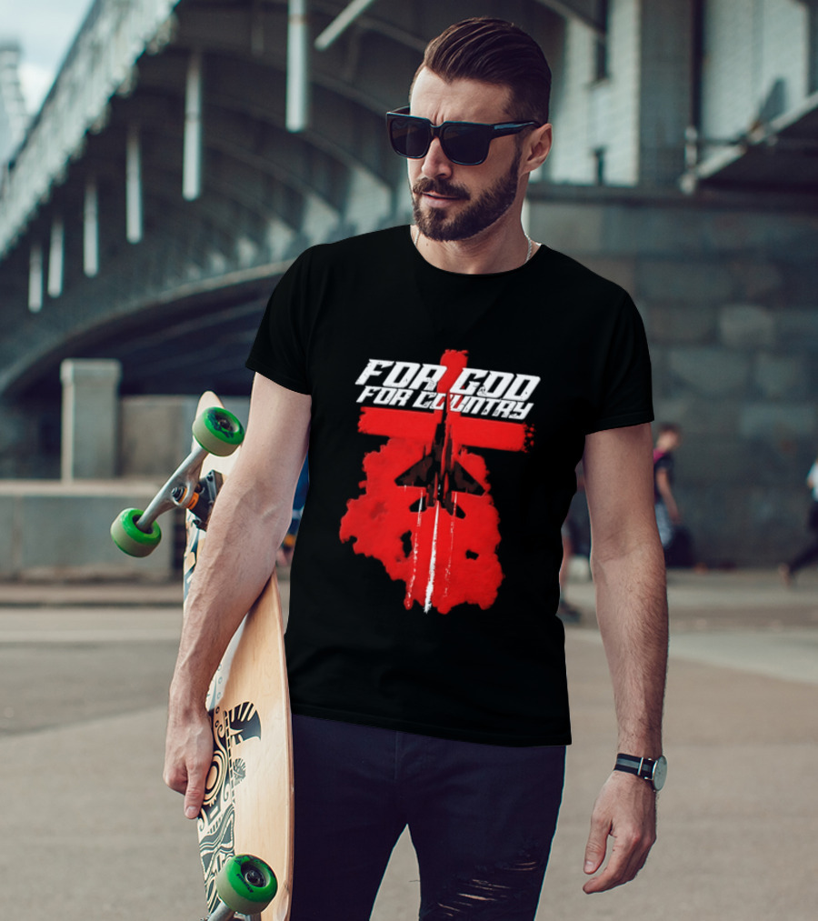 For God And For Country Red Fighter Jet Cross T-Shirt