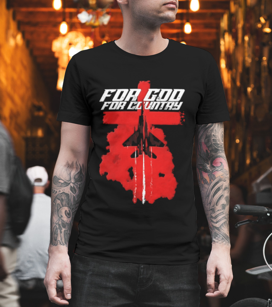 For God And For Country Red Fighter Jet Cross T-Shirt