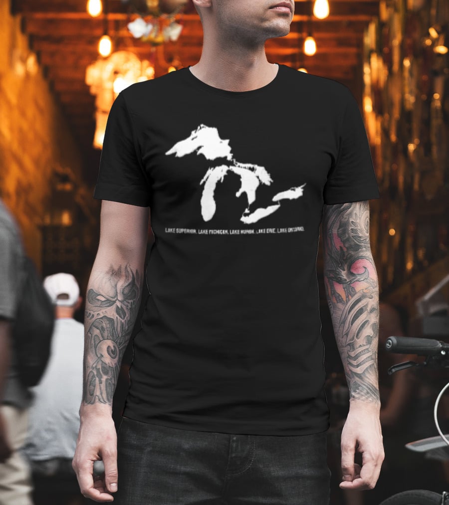 Lake Superior Michigan Huron Erie Ontario Map Of Great Lakes T-Shirt