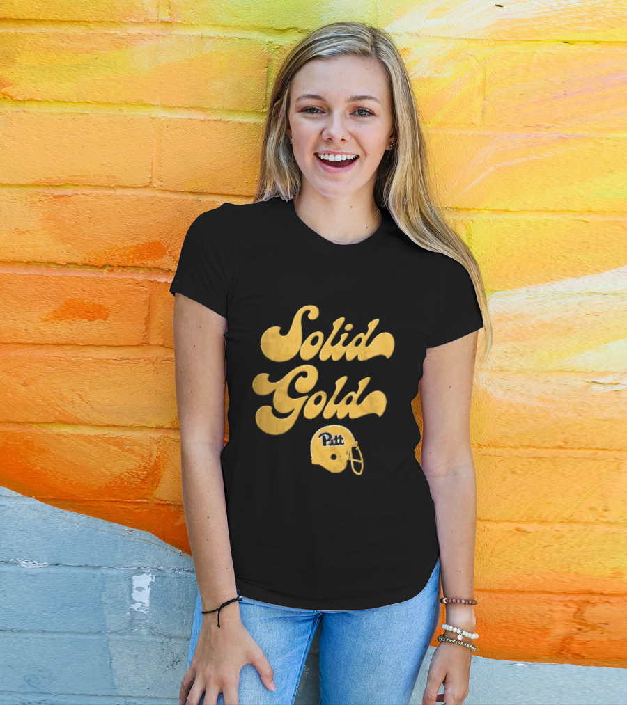 Pittsburgh Panthers Solid Gold Script Font Yellow Football Helmet T-Shirt