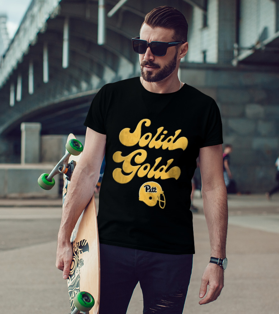 Pittsburgh Panthers Solid Gold Script Font Yellow Football Helmet T-Shirt
