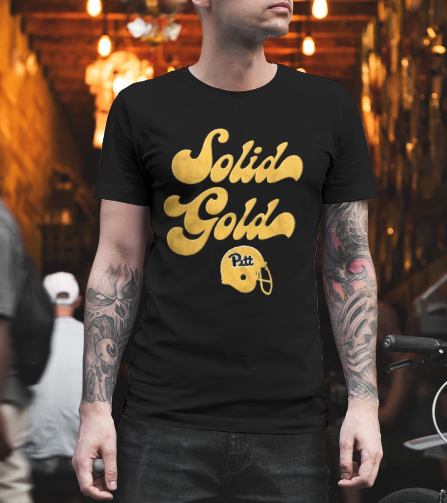 Pittsburgh Panthers Solid Gold Script Font Yellow Football Helmet T-Shirt