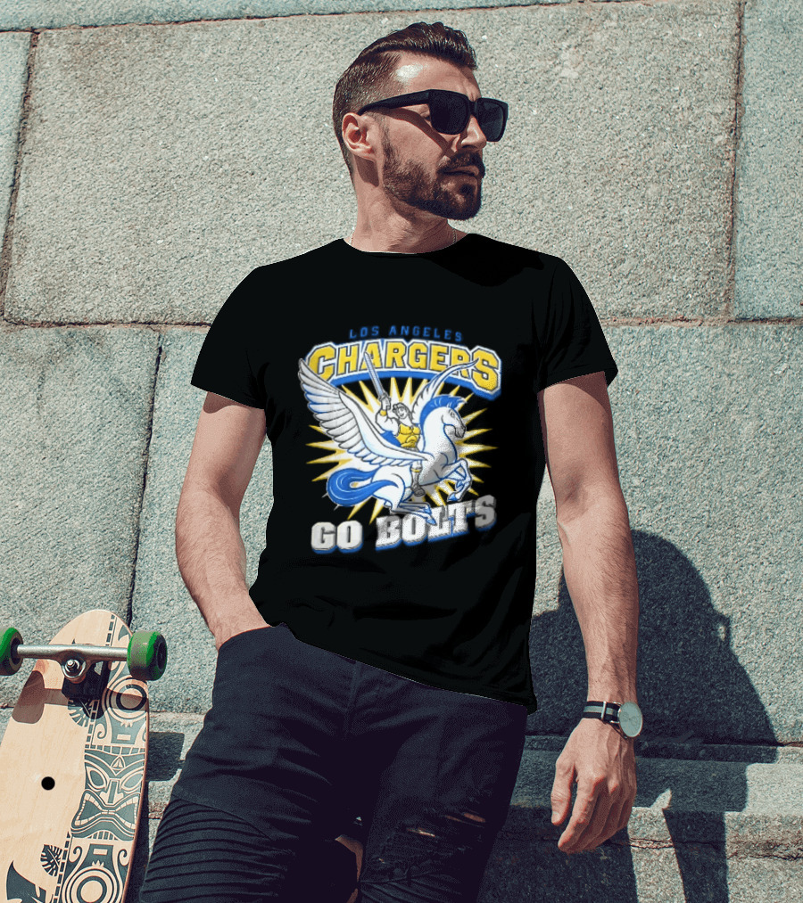 Los Angeles Chargers Go Bolts Hercules Pegasus Sword Cartoon Sunburst T-Shirt
