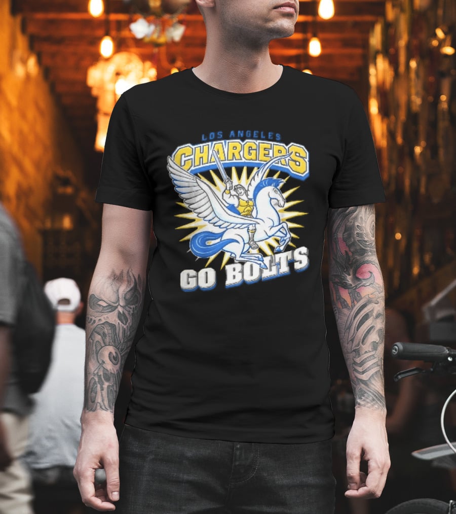 Los Angeles Chargers Go Bolts Hercules Pegasus Sword Cartoon Sunburst T-Shirt