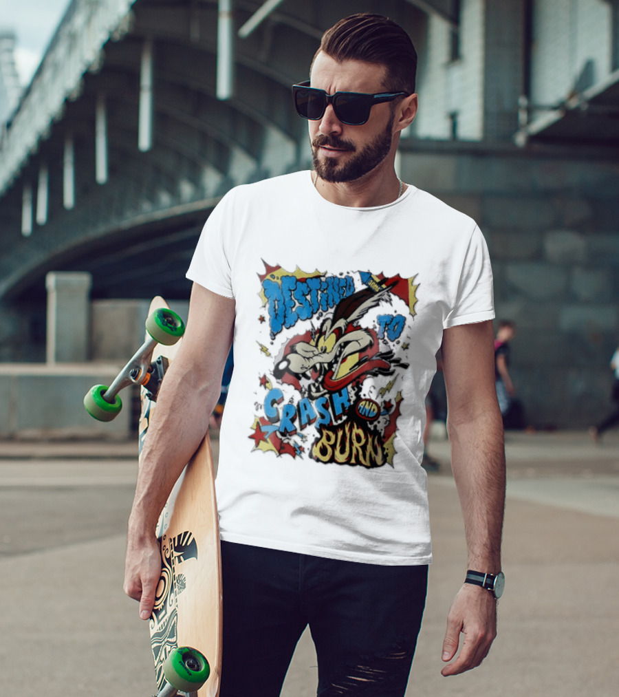 Acme Destined To Crash And Burn Cartoon Wile E. Coyote Rocket Flames T-Shirt