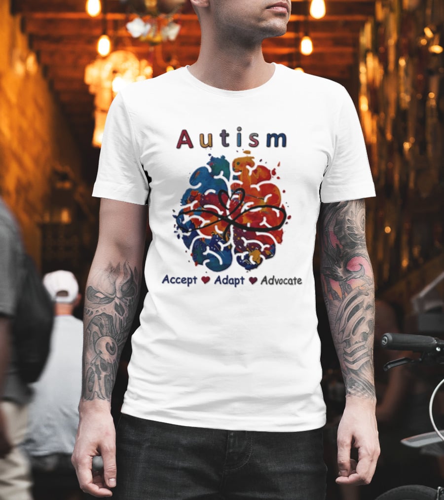 Autism Infinity Heart Accept Adapt Advocate Colorful Watercolor Brain T-Shirt
