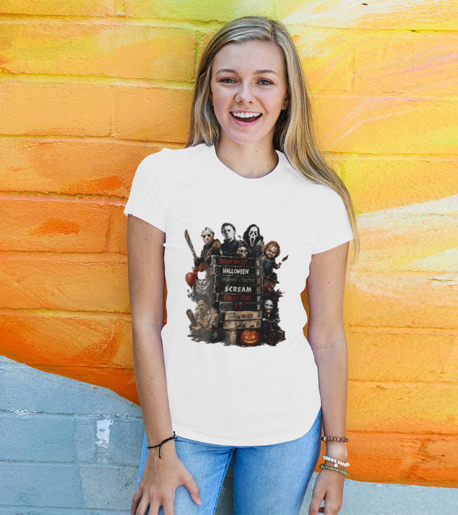Friday The 13th Halloween Nightmare On Elm Street Scream Child's Play IT Texas Chainsaw Massacre Saw Horror Movie Stack T-Shirt