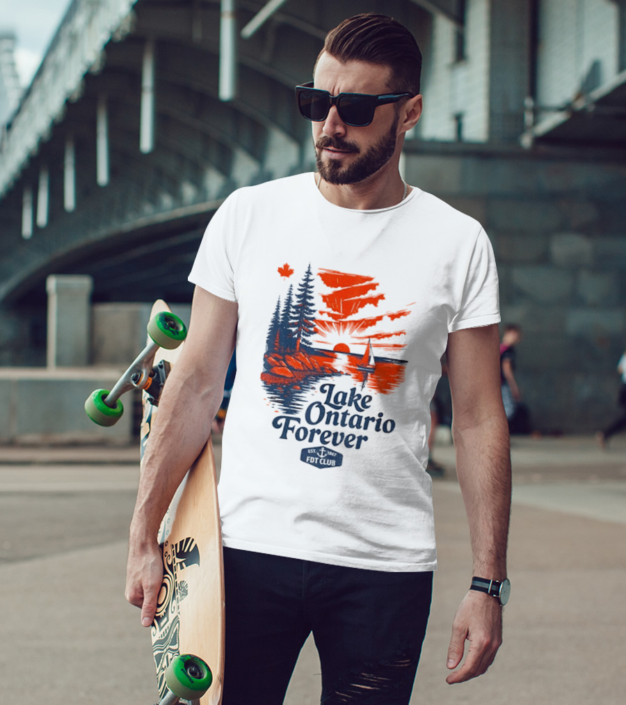 Lake Ontario Forever Sunset Sailboat FDT Club Canada Maple Leaf Scenery T-Shirt