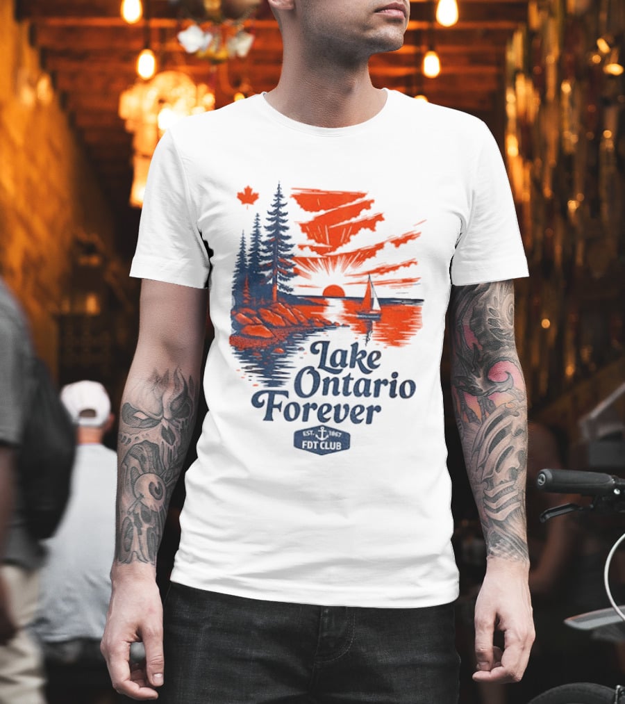 Lake Ontario Forever Sunset Sailboat FDT Club Canada Maple Leaf Scenery T-Shirt