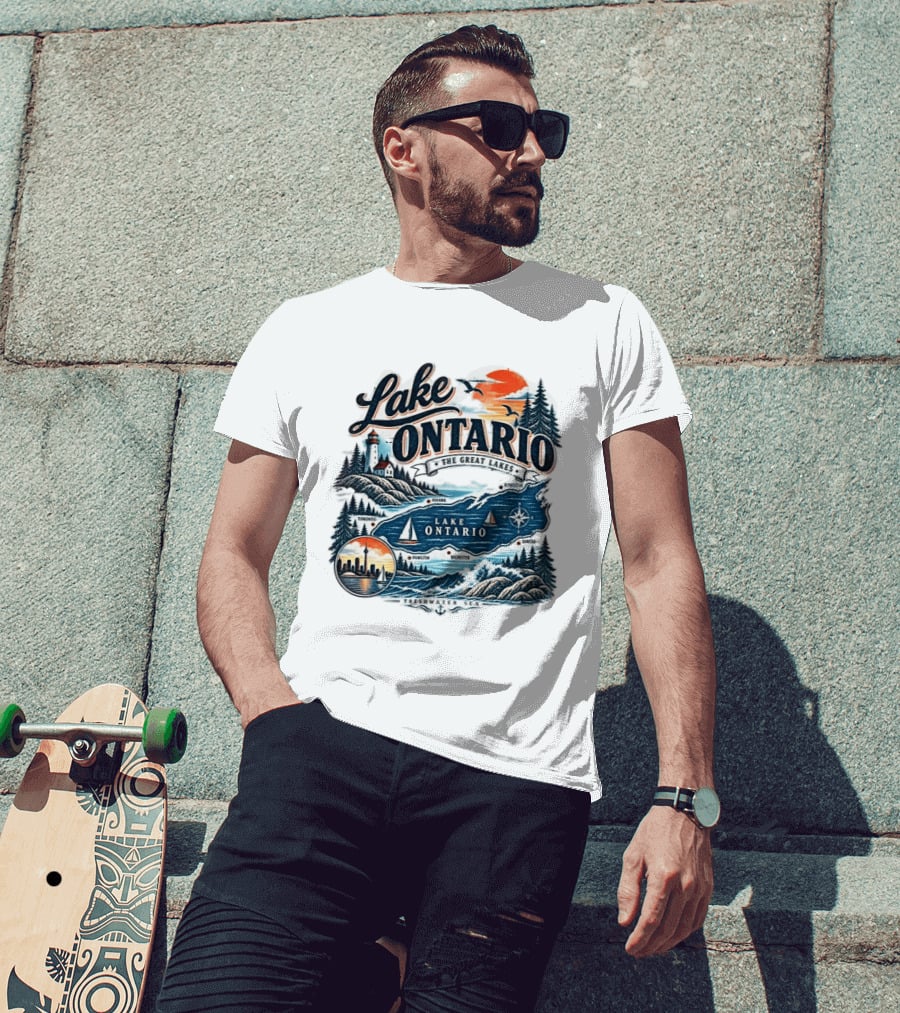 Lake Ontario The Great Lakes Map Toronto Hamilton Rochester Freshwater Sea T-Shirt
