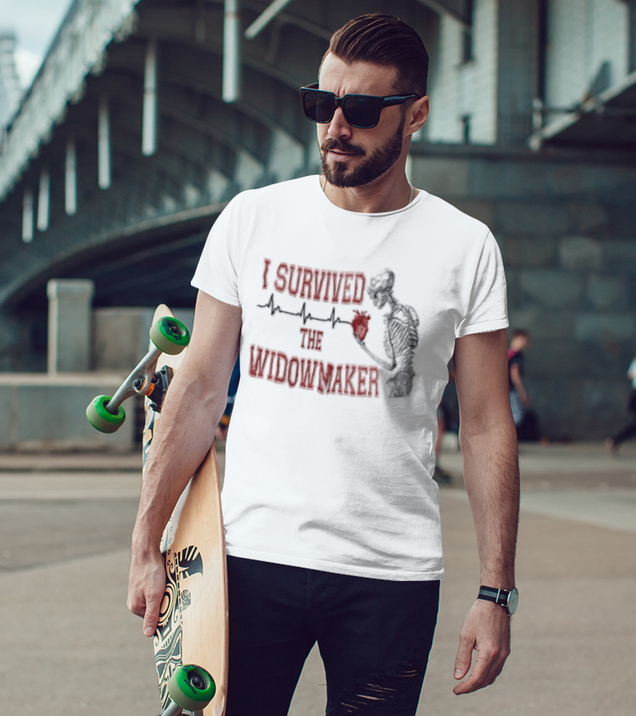 I Survived The Widowmaker Skeleton Holding Heart Rhythm T-Shirt