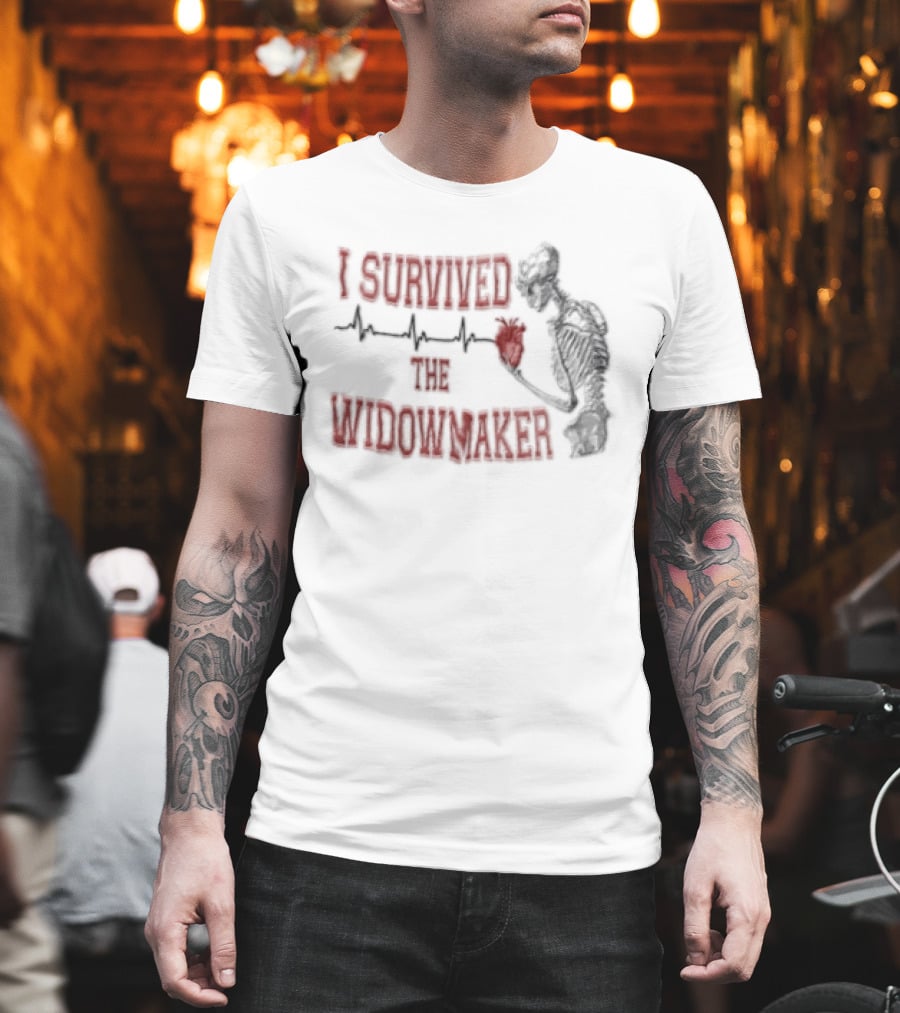 I Survived The Widowmaker Skeleton Holding Heart Rhythm T-Shirt