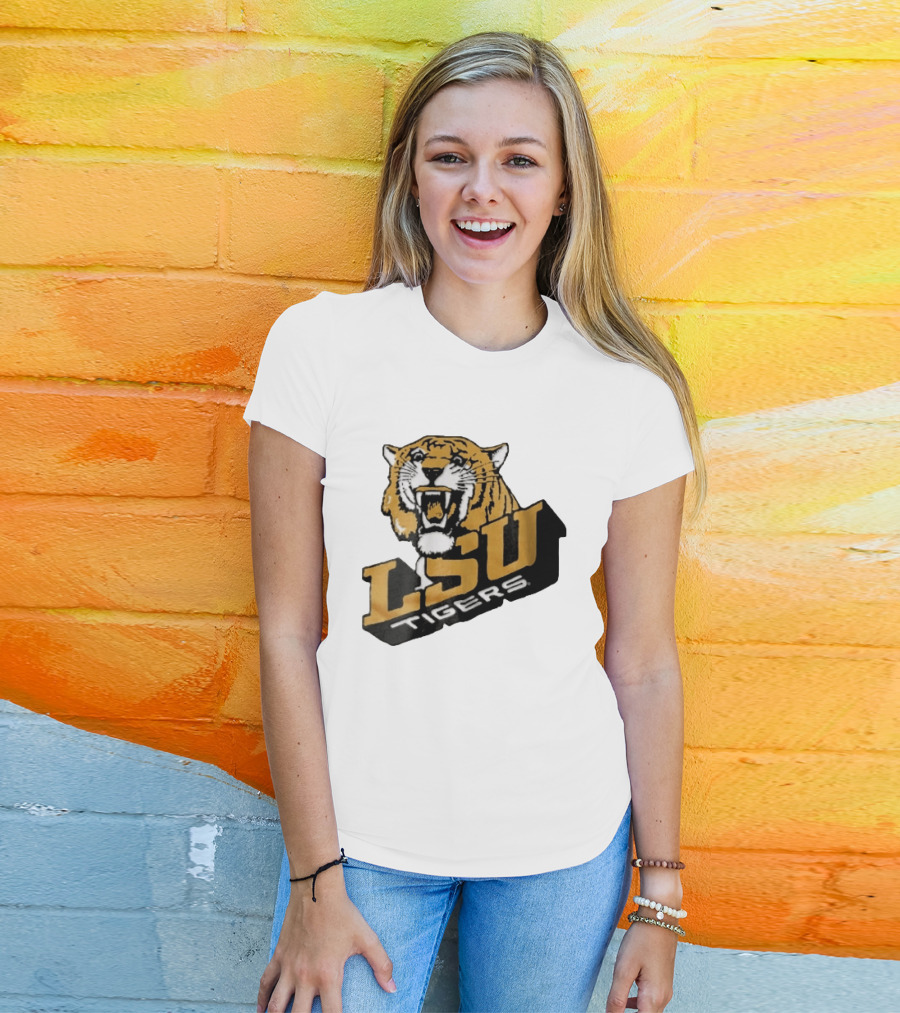 Louisiana State LSU Tigers Roaring 3D Block NCAA T-Shirt
