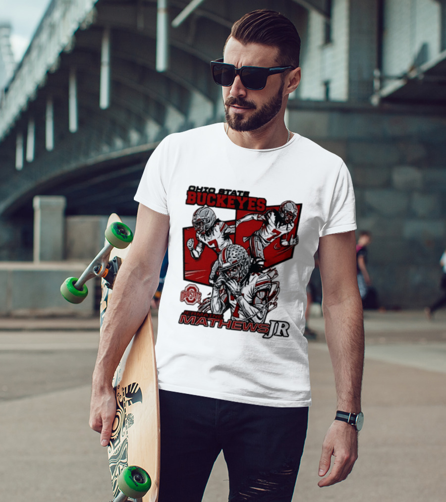 Ohio State Buckeyes Jermaine Mathews Jr. Comic Football Action T-Shirt