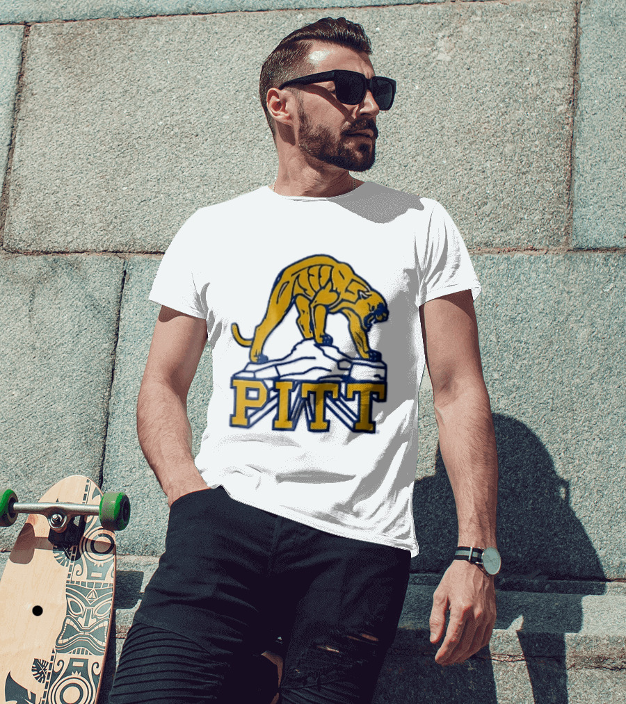 Pittsburgh Panthers Pitt Gold Panther Standing On Rock T-Shirt