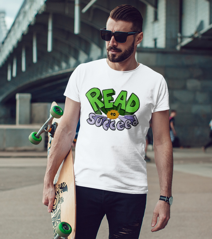 Read To Succeed Green Purple 3D Block Orange Burst Cartoon T-Shirt