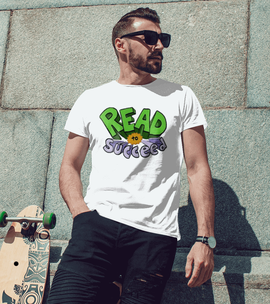 Read To Succeed Green Purple 3D Block Orange Burst Cartoon T-Shirt