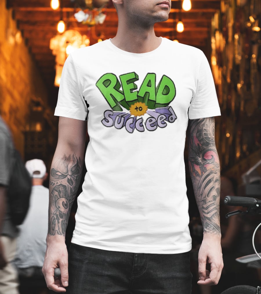 Read To Succeed Green Purple 3D Block Orange Burst Cartoon T-Shirt